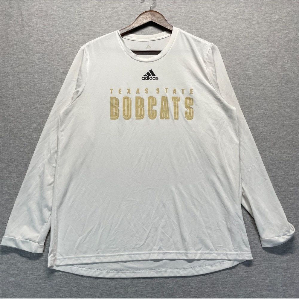 Texas State Bobcats Shirt Men Large White Gold Adidas Football NCAA Graphic Logo